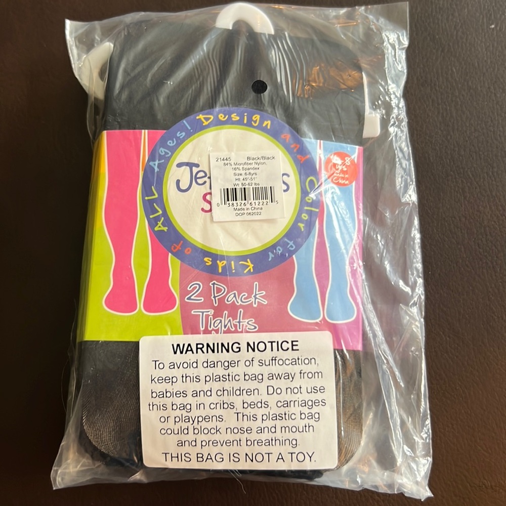 2 pack girls black opaque tights, brand new